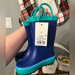 Kids Navy and Teal Rain Boots - Size 5